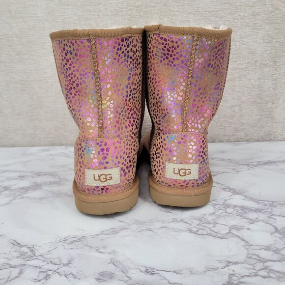Ugg Classic Pink Metallic Spots Chesnut Sparkle Boots Women's Size 6 - Picture 2 of 16